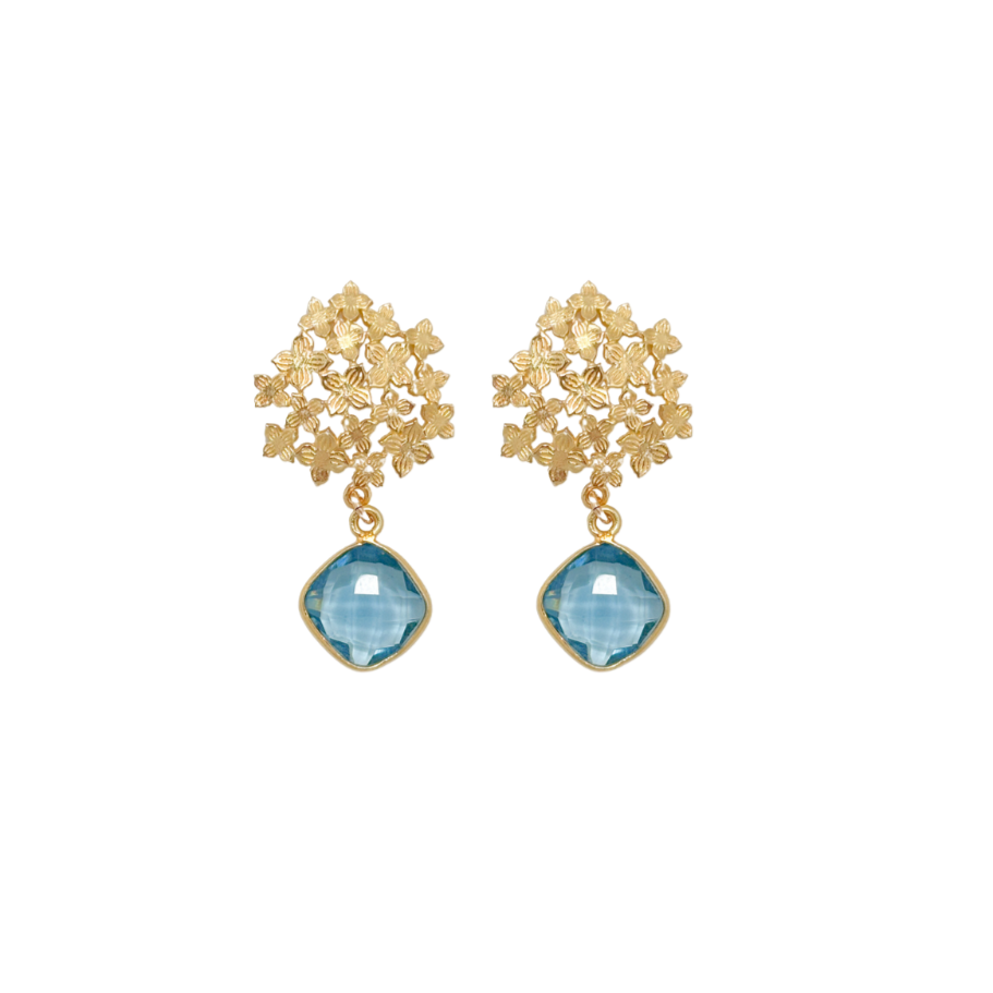 Jardin Hydrangea Gold Blue Quartz Earrings