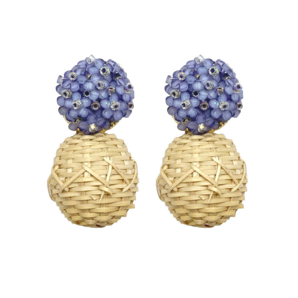 Liz Rattan Ball Lavender Earrings