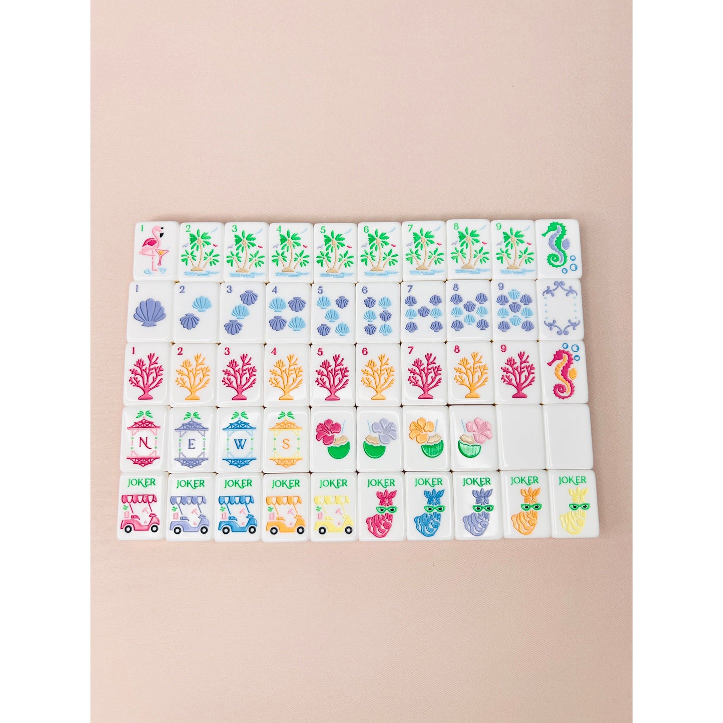 BAM! Let's Mahjong THE PALM ROYALE MAHJONG TILES+ MATCHING MAT in TANGERINE