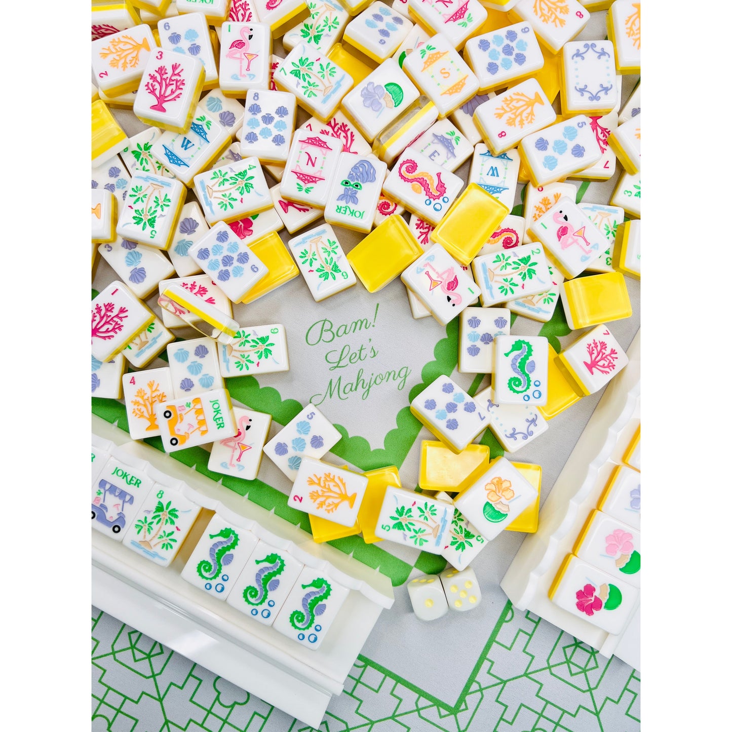 BAM! Let's Mahjong THE PALM ROYALE MAHJONG TILES +  MATCHING MAT:  LEMON DROP
