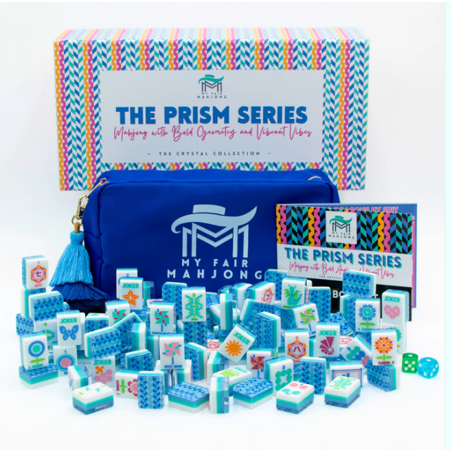 My Fair Mahjong Crystal Prism Blue | Mahjong with Bold Angles and Vibrant Vibes | Clear Top with Colorful Pattern and Layers