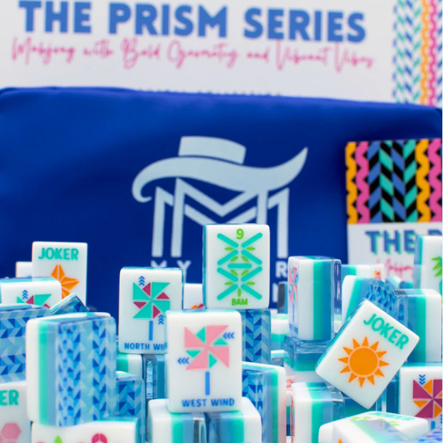 LIMITED TIME SALE _ My Fair Mahjong Crystal Prism Blue | Mahjong with Bold Angles and Vibrant Vibes | Clear Top with Colorful Pattern and Layers