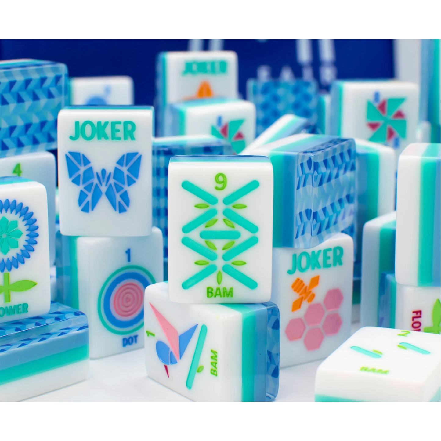 My Fair Mahjong Crystal Prism Blue | Mahjong with Bold Angles and Vibrant Vibes | Clear Top with Colorful Pattern and Layers