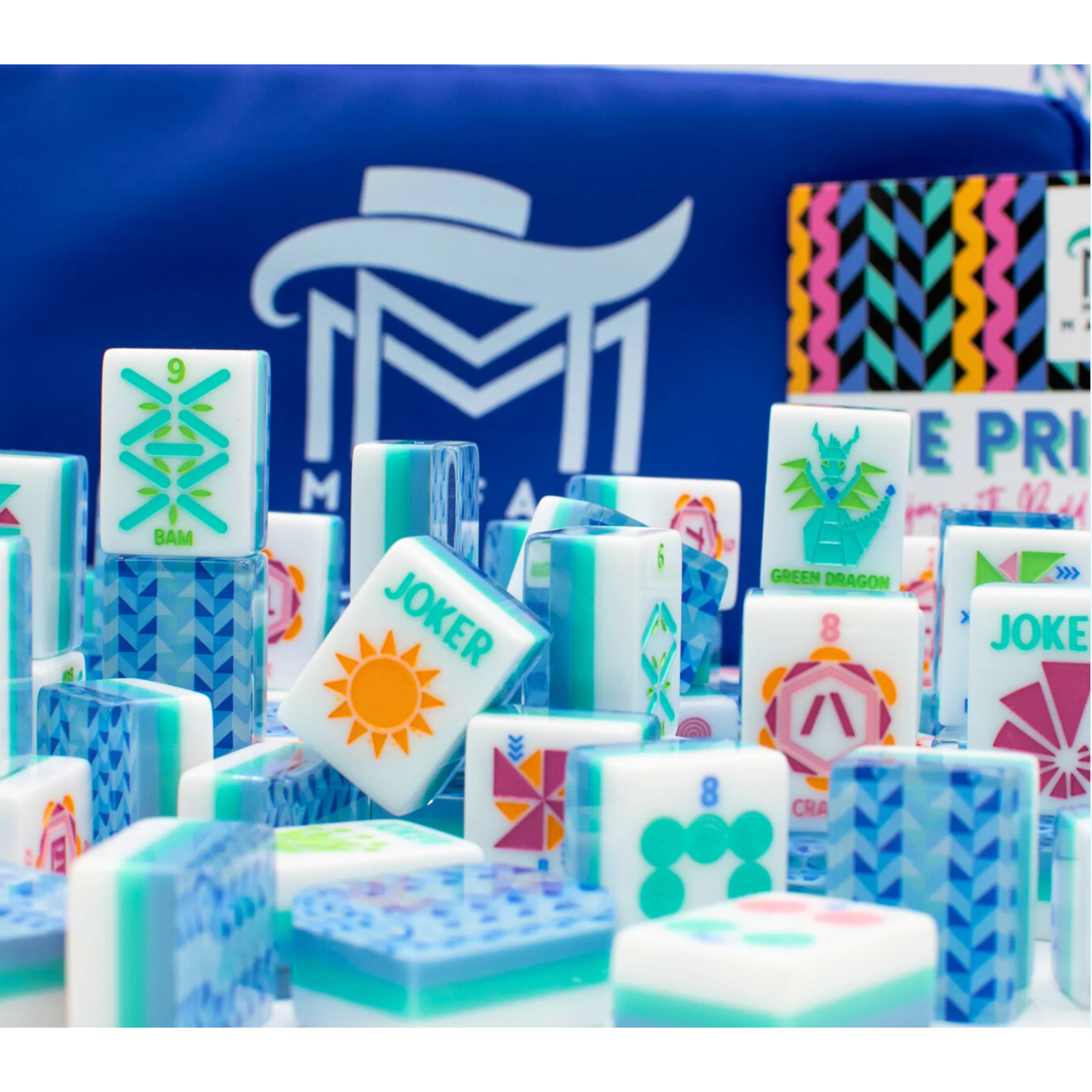 My Fair Mahjong Crystal Prism Blue | Mahjong with Bold Angles and Vibrant Vibes | Clear Top with Colorful Pattern and Layers