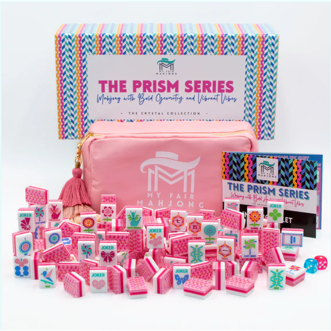 My Fair Mahjong Crystal Prism Pink | Mahjong with Bold Angles and Vibrant Vibes | Clear Top with Colorful Pattern and Layers
