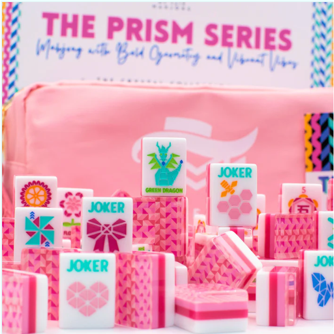 LIMITED TIME SALE - My Fair Mahjong Crystal Prism Pink | Mahjong with Bold Angles and Vibrant Vibes | Clear Top with Colorful Pattern and Layers