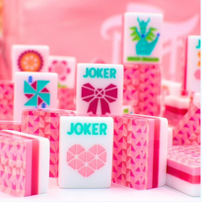 My Fair Mahjong Crystal Prism Pink | Mahjong with Bold Angles and Vibrant Vibes | Clear Top with Colorful Pattern and Layers