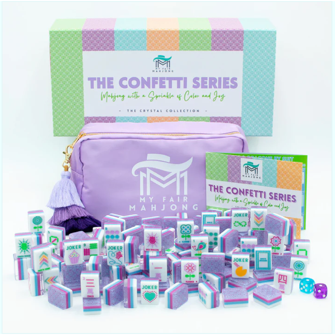 My Fair Mahjong Crystal Confetti Purple | Mahjong with a Sprinkle of Color and Joy | Clear Top with Colorful Pattern and Layers