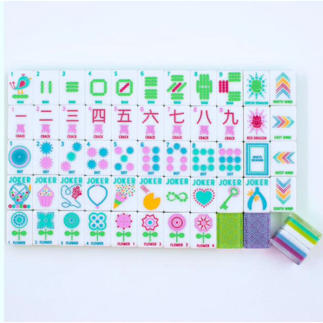 My Fair Mahjong Crystal Confetti Citrus Green | Mahjong with a Sprinkle of Color and Joy | Clear Top with Colorful Pattern and Layers