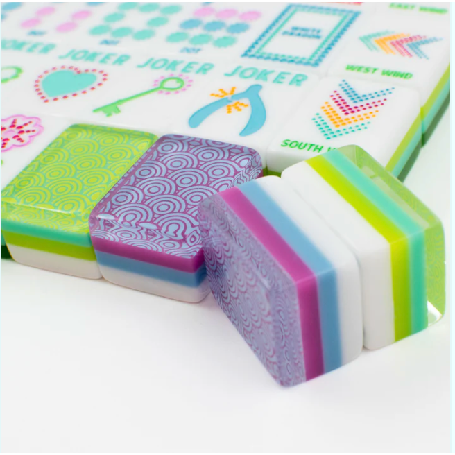 My Fair Mahjong Crystal Confetti Citrus Green | Mahjong with a Sprinkle of Color and Joy | Clear Top with Colorful Pattern and Layers