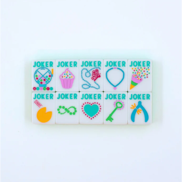 My Fair Mahjong Crystal Confetti Citrus Green | Mahjong with a Sprinkle of Color and Joy | Clear Top with Colorful Pattern and Layers