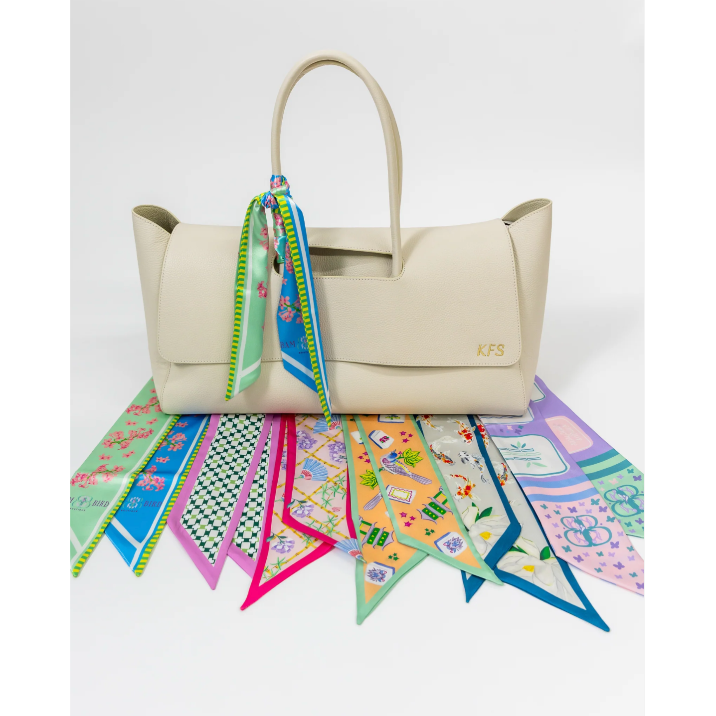 Bam Bird Boutique Classic Tote in Navy with Classic Twilly Scarf