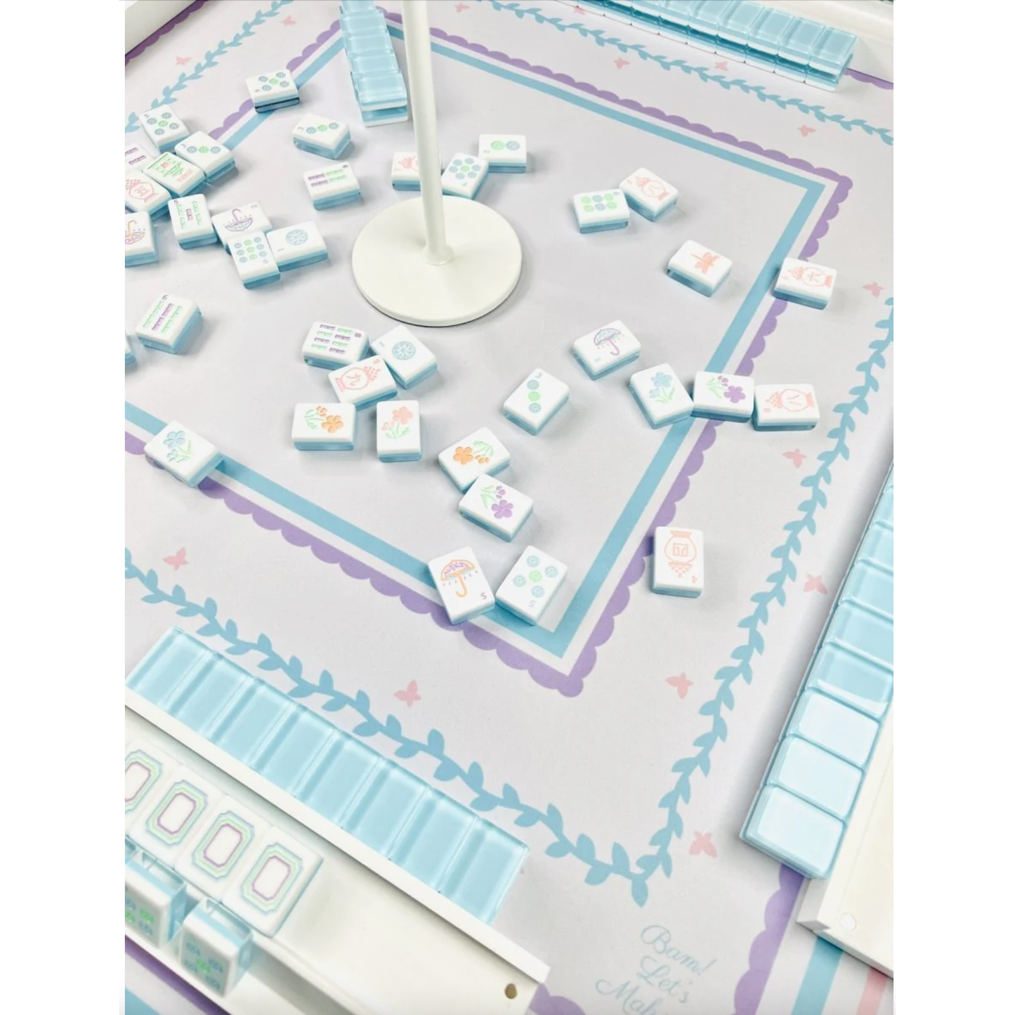 Bam!  Let's Mahjong:  Garden Party Mahjong Tiles, Mat and Shufflers:  Sky Blue