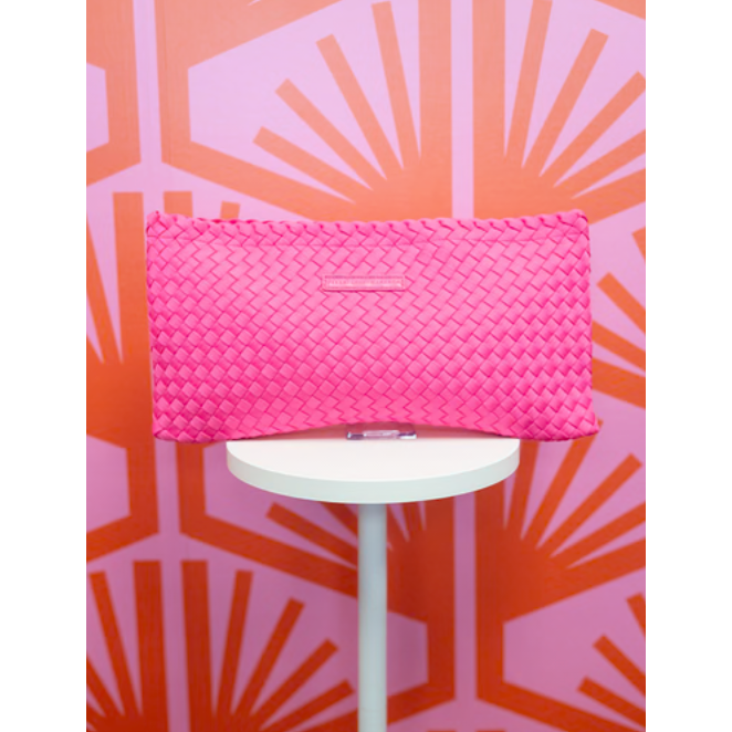 Peace Love Mahjong;  Woven Tile Bag - Bright Pink