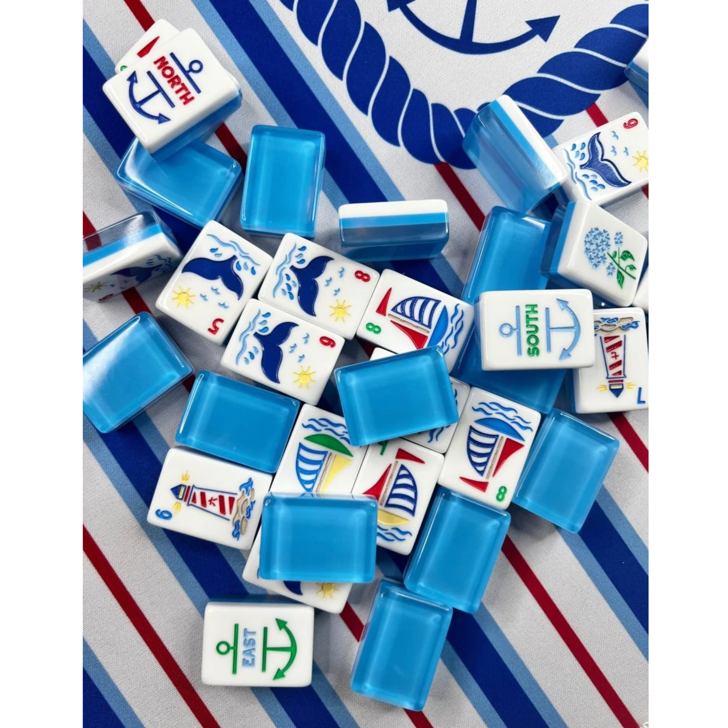 Bam!  Let's Mahjong:  Nantucket Tile Collection with Matching Mat and Shuffler (Seaside Blue)