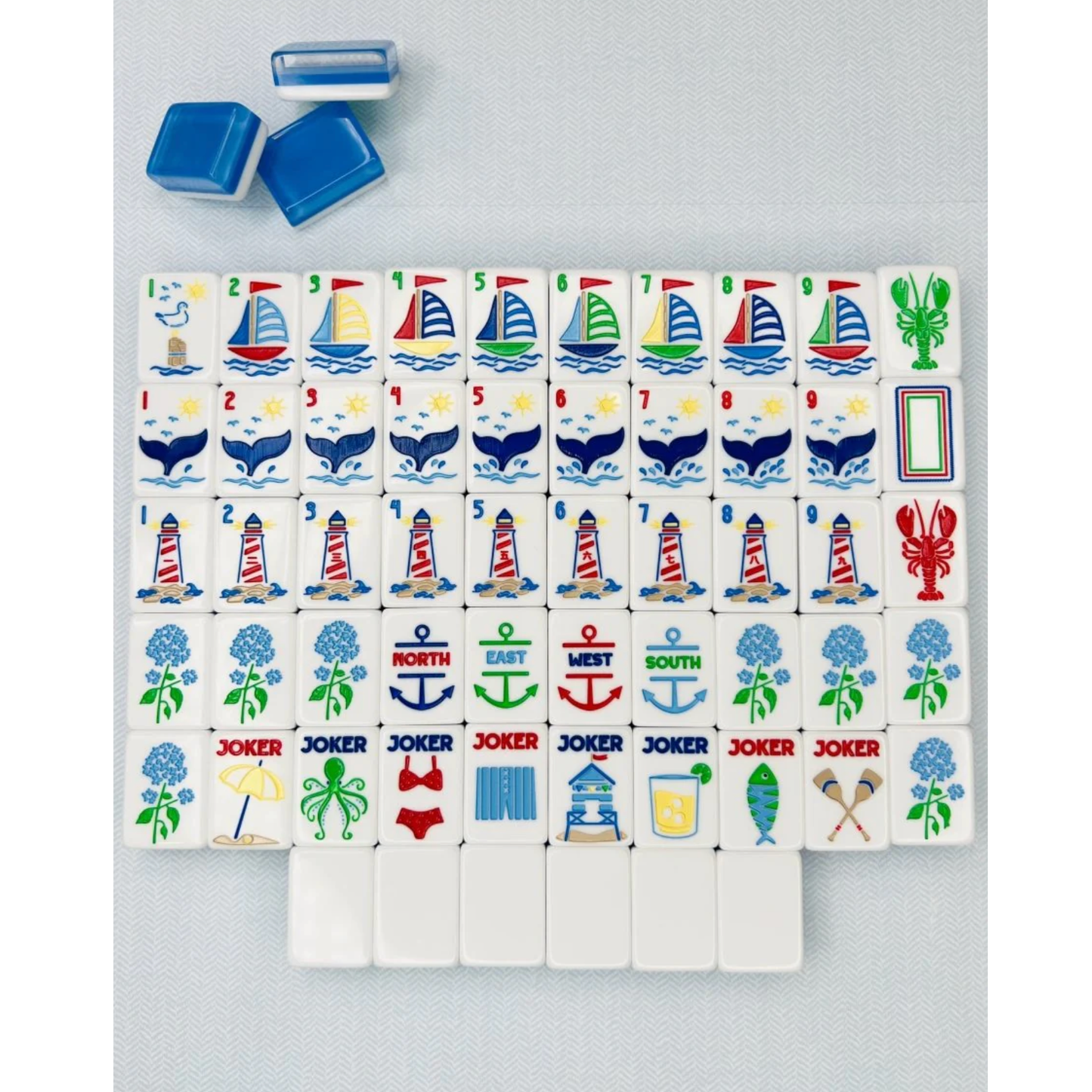 Bam!  Let's Mahjong:  Nantucket Tile Collection with Matching Mat and Shuffler (Seaside Blue)