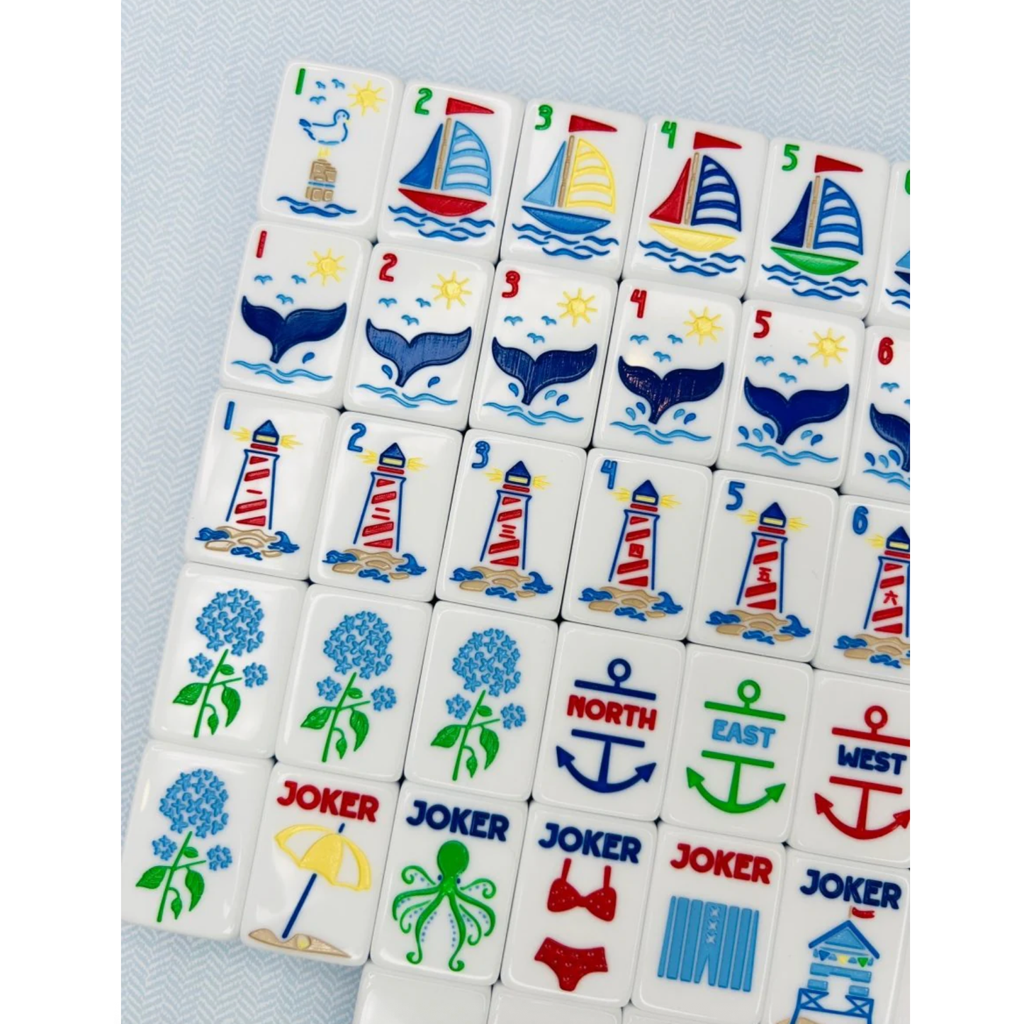 Bam!  Let's Mahjong:  Nantucket Tile Collection with Matching Mat and Shuffler (Seaside Blue)