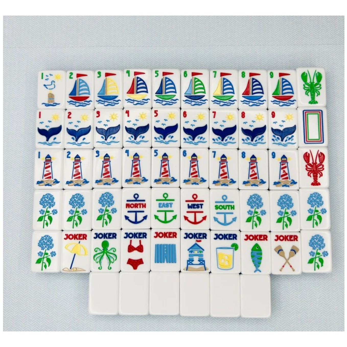 Bam!  Let's Mahjong:  Nantucket Tile Collection with Matching Mat and Shuffler (Seaside Blue)