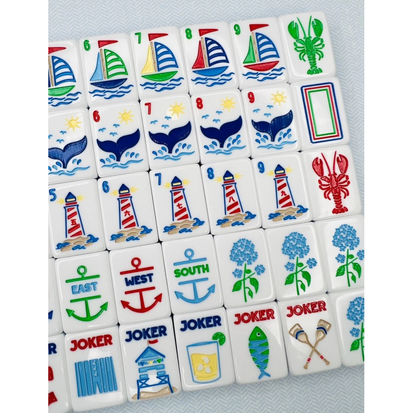 Bam!  Let's Mahjong:  Nantucket Tile Collection with Matching Mat and Shuffler (Seaside Blue)