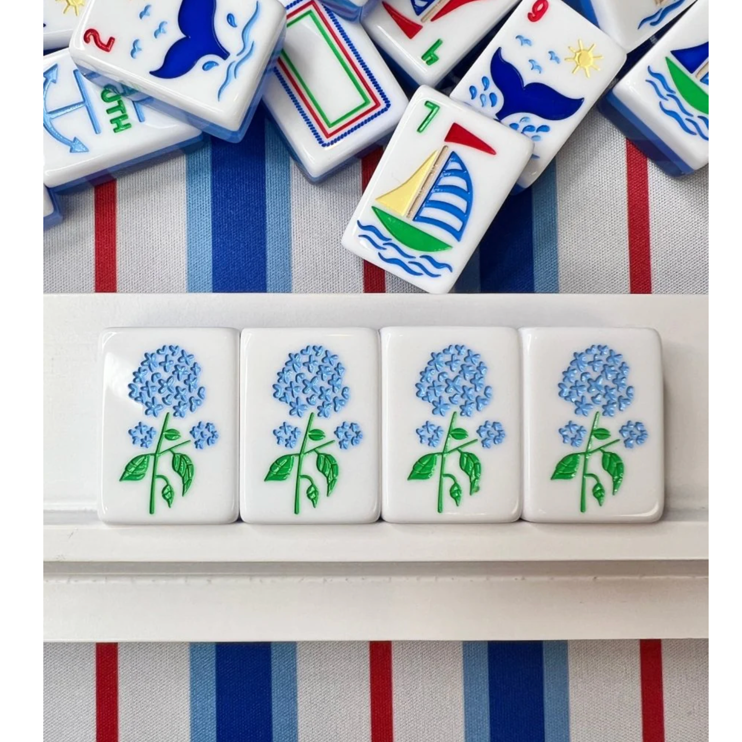 Bam!  Let's Mahjong:  Nantucket Tile Collection with Matching Mat and Shuffler (Seaside Blue)