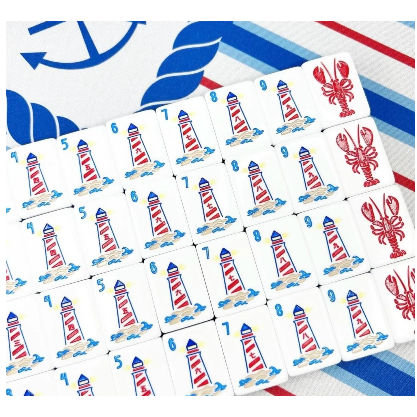 Bam!  Let's Mahjong:  Nantucket Tile Collection with Matching Mat and Shuffler (Seaside Blue)