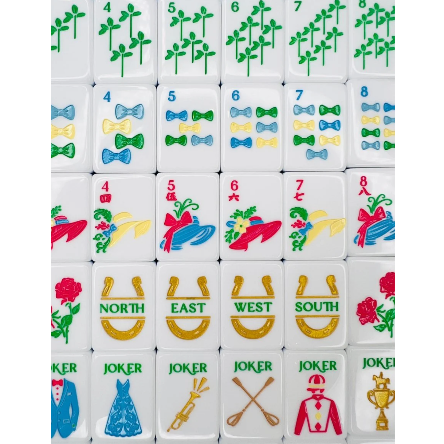 Bam!  Let's Mahjong:  MINT AND ROSES MAHJONG TILE SET WITH MAT & SHUFFLERS