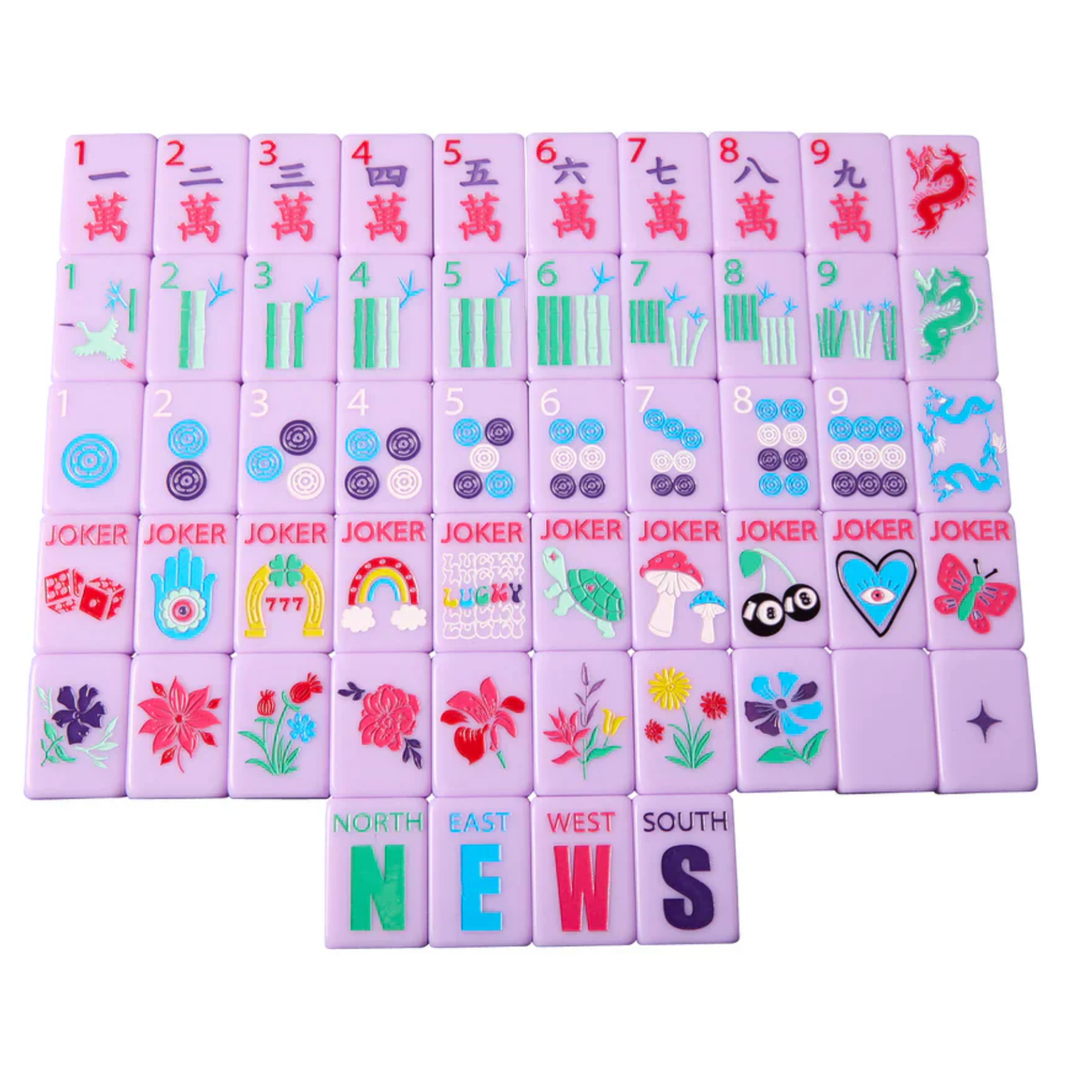 Bespoke Mahjong Lucky Charms Tiles - Lavender Gray