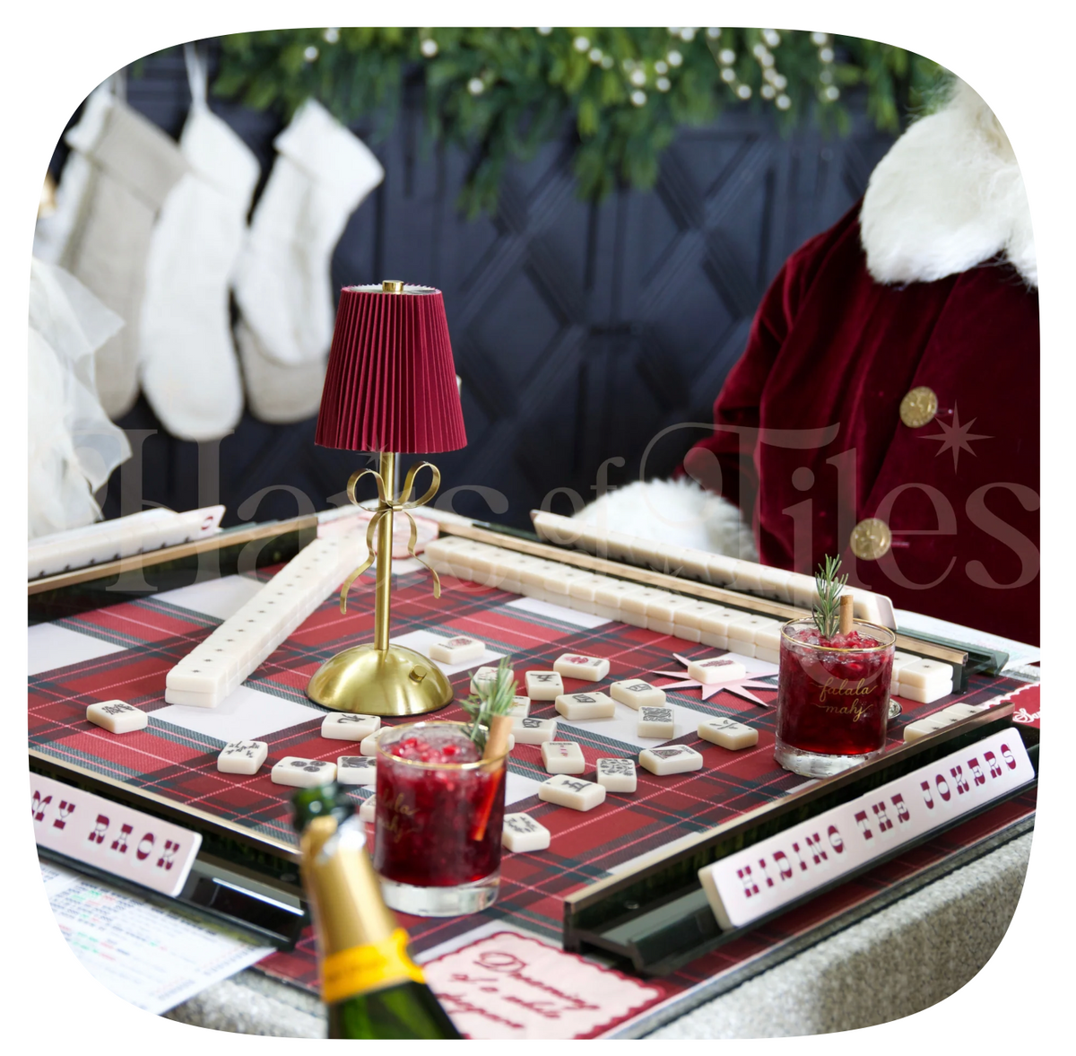 Haus of Tiles Crimson & Pine Plaid Mahjong Mat | No Grommets
