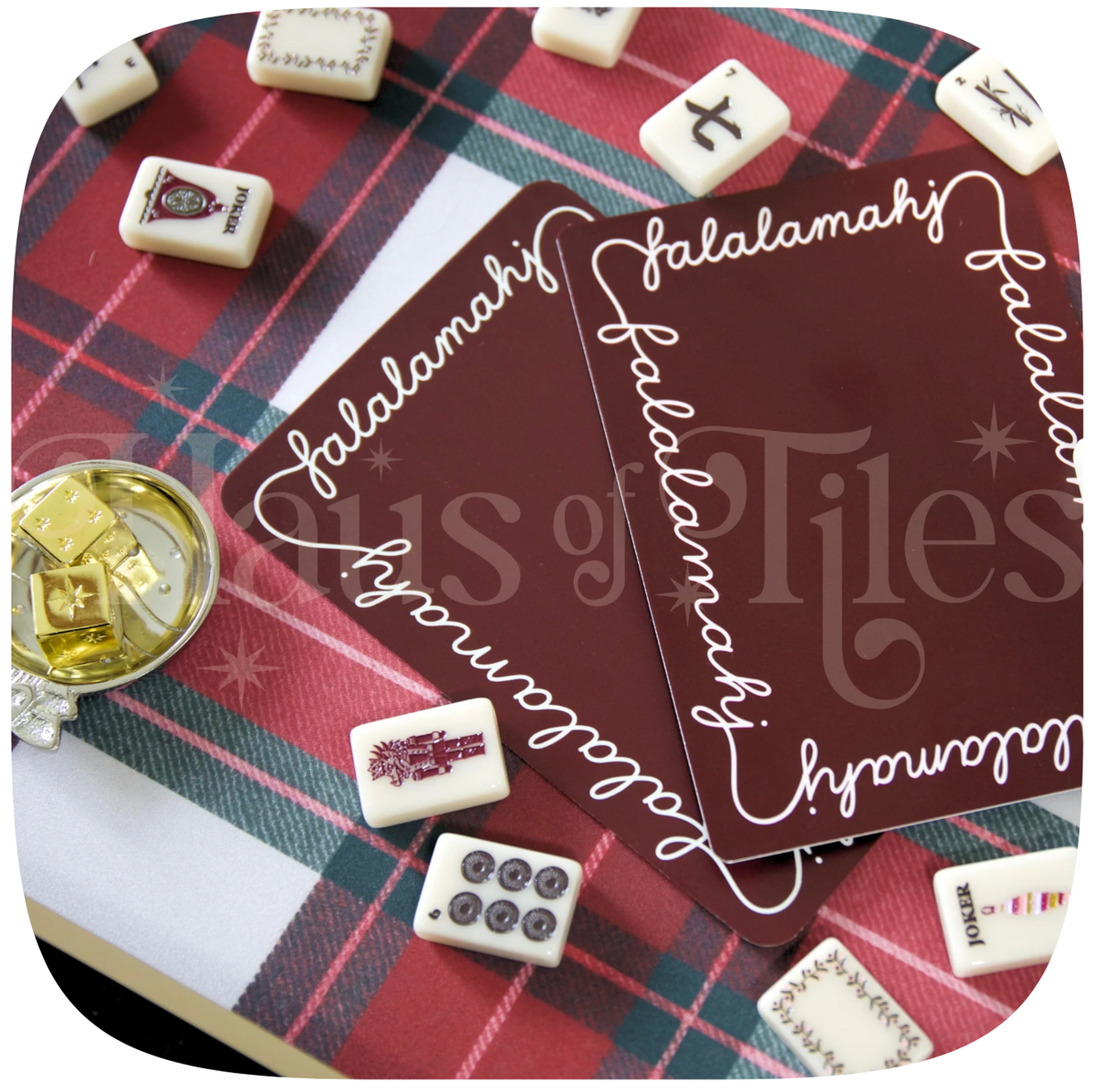 Haus of Tiles Crimson & Pine Plaid Mahjong Mat | No Grommets