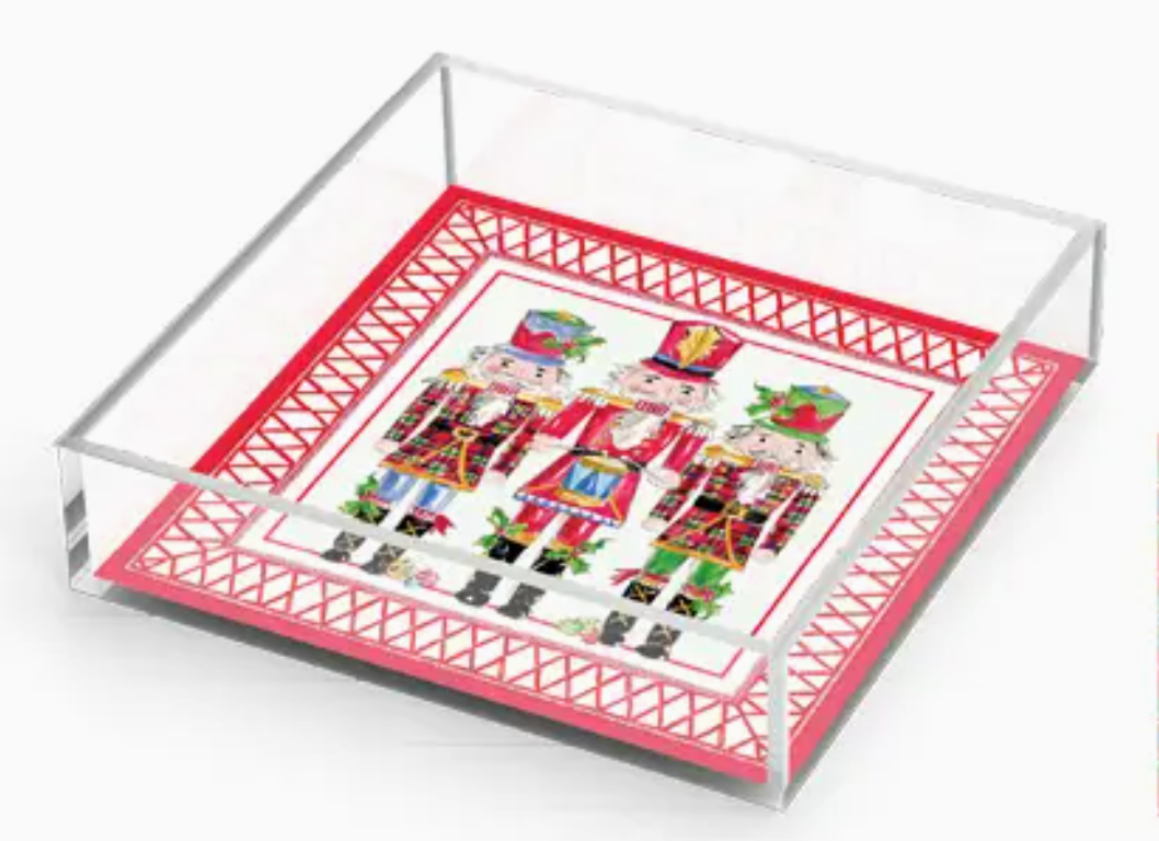 Red & Green Plaid Nutcracker Trio | Acrylic Tray | 6x6
