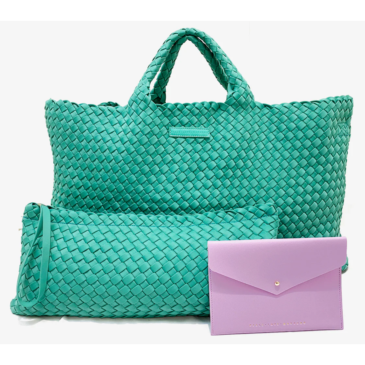 Peace Love Mahjong - Woven Mahjong Carryall : Aqua