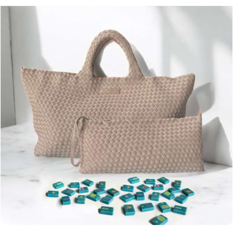 Peace Love Mahjong - Woven Mahjong Carryall :Fawn