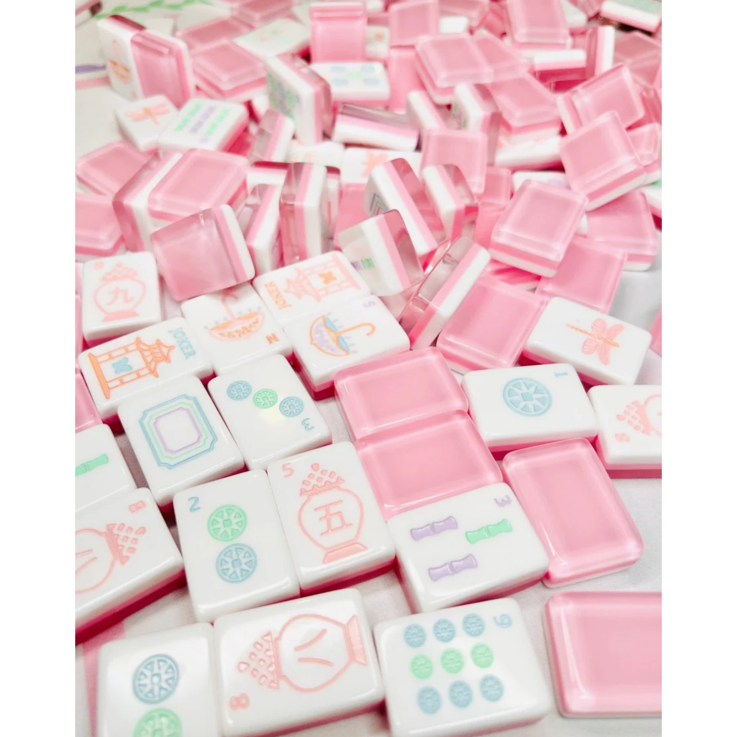 Bam!  Let's Mahjong:  Garden Party Mahjong Tiles, Mat and Shufflers:  Petal Pink