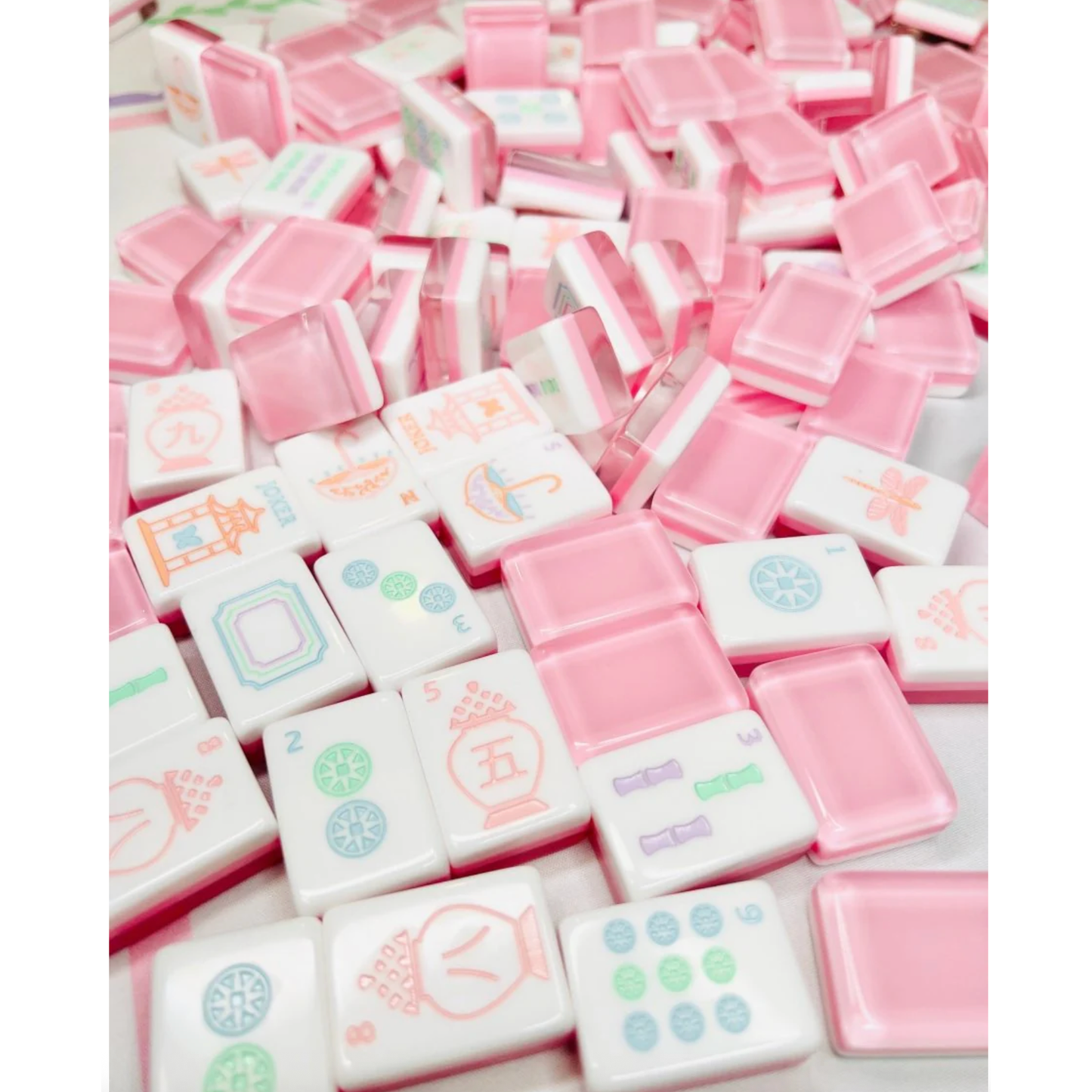 Bam!  Let's Mahjong:  Garden Party Mahjong Tiles, Mat and Shufflers:  Petal Pink