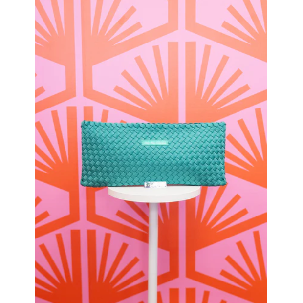 Peace Love Mahjong:  Woven Tile Bag -Teal