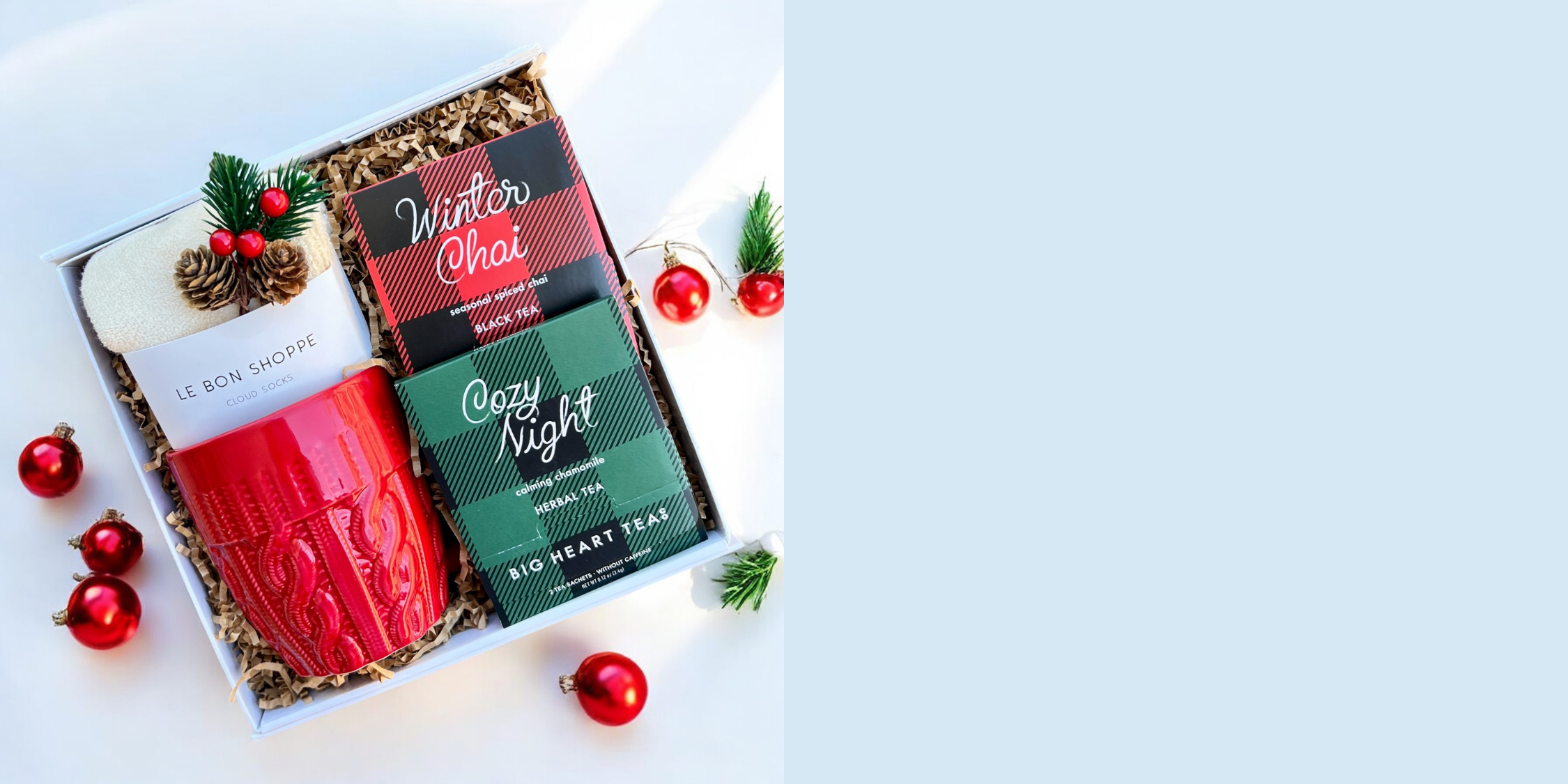 Two boxed tea sets with decorative elements on a white background