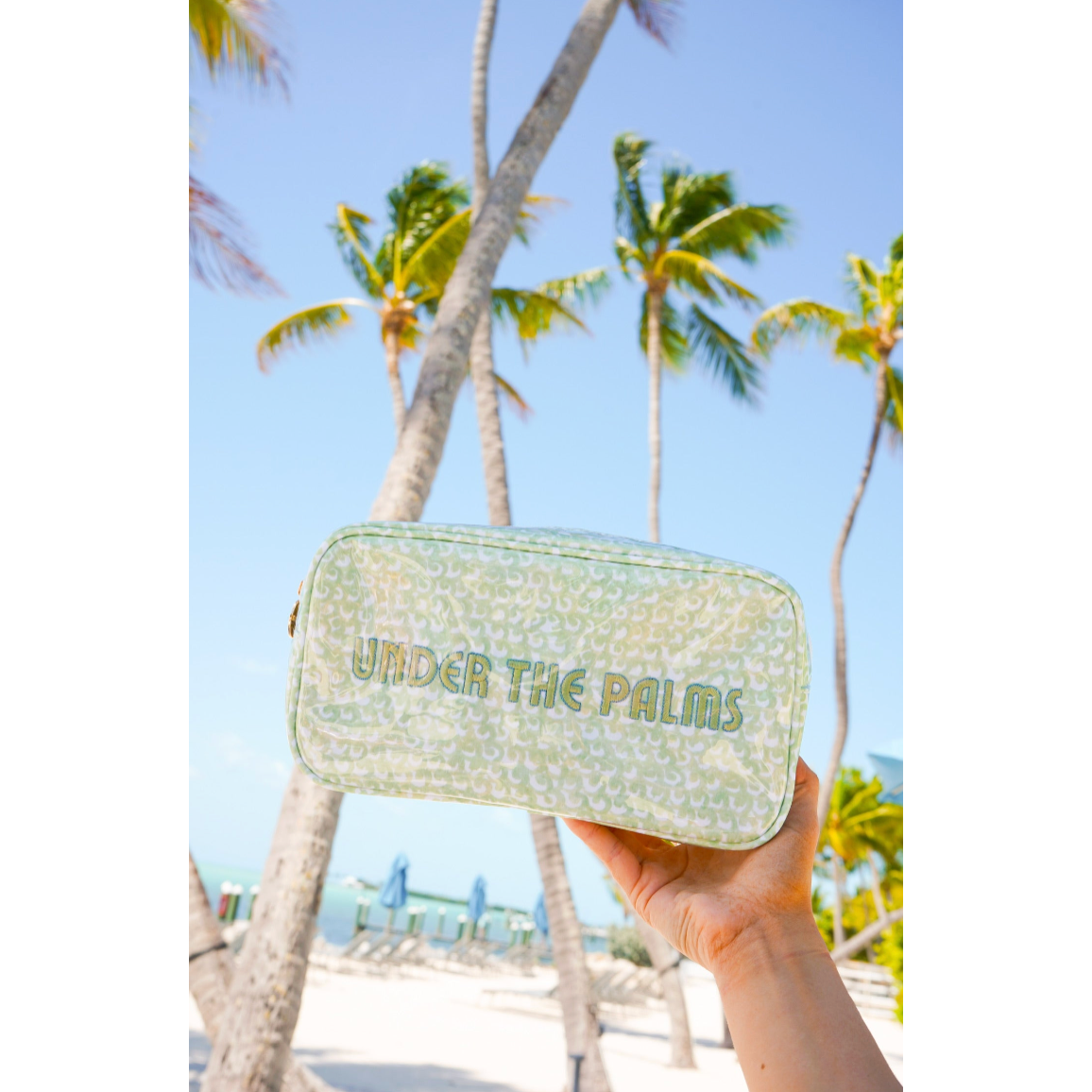 KENZKUSTOMZ - Green Scallops Under the Palms Large Clear Coat Bag