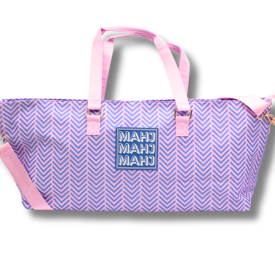 My Fair Mahjong - MAHJONG TOTE BAG  |  Wide with Zipper Closure: Arrows- Purple Tote Bag