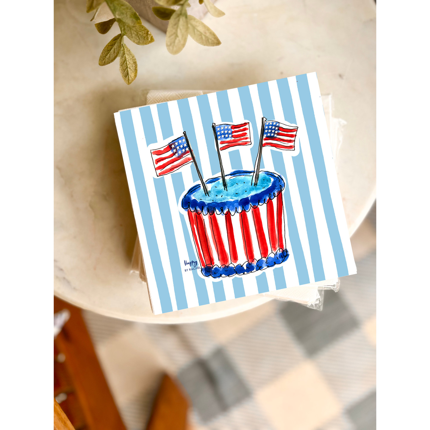 Happy By Rachel, LLC - America Birthday Cake and Stripes Cocktail Napkins