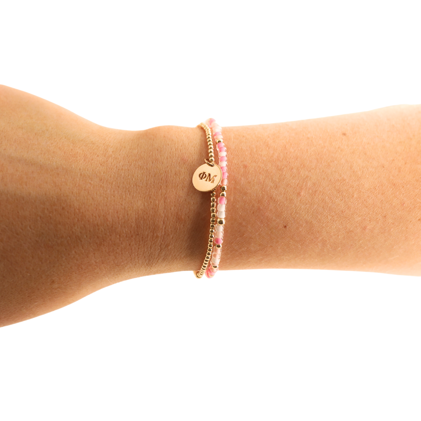 Beaded Blondes - Phi Mu Charm Bracelet: Standard 6.75 inch