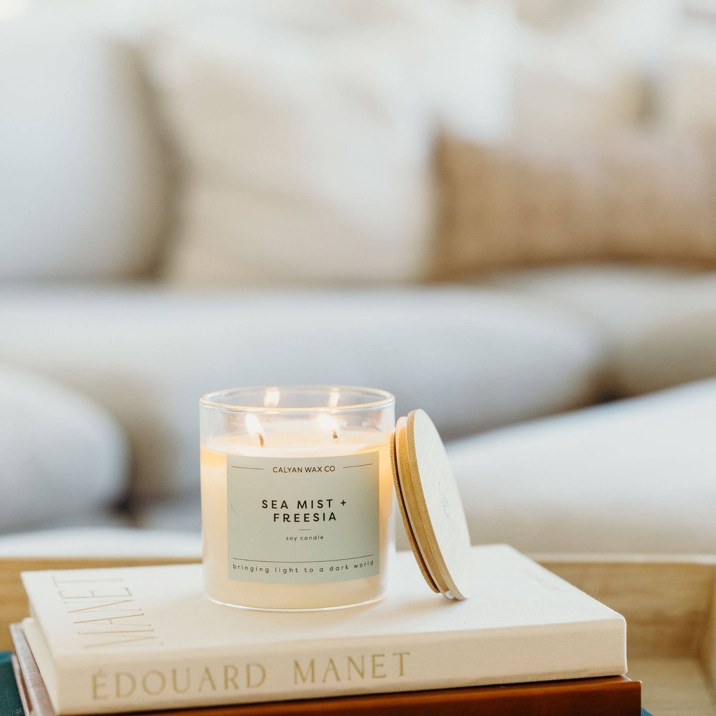 Calyan Wax Co. - Sea Mist + Freesia - Glass Tumbler Soy Candle