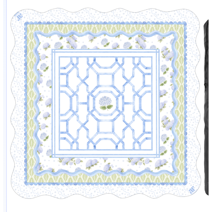 Anders Ruff Design Co. - Hamptons Hydrangea Mahjong Mat | The House of Hydrangea Coll: 31.5" Scalloped Edge