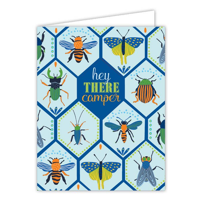 Hey There Camper Blue Bugs Greeting Card