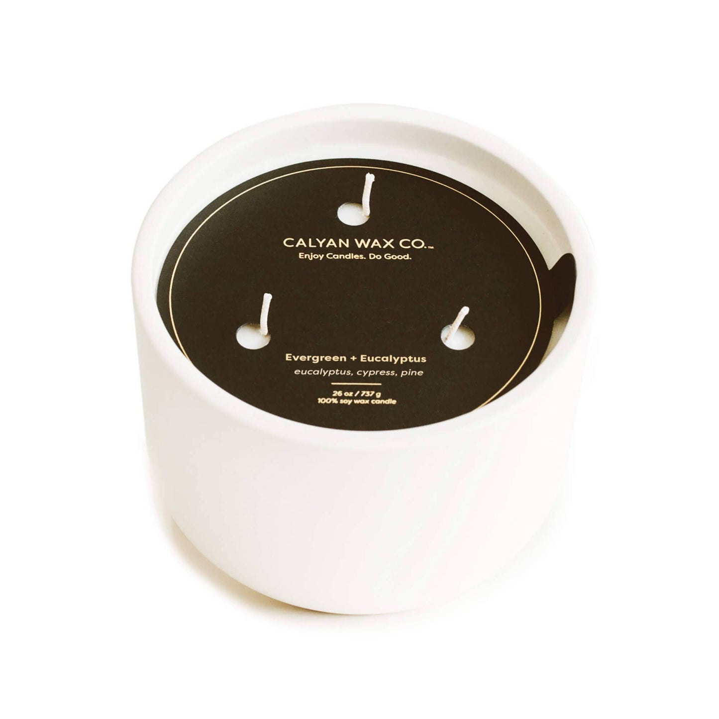 Calyan Wax Co. - Evergreen + Eucalyptus - 3 Wick Ceramic Soy Candle
