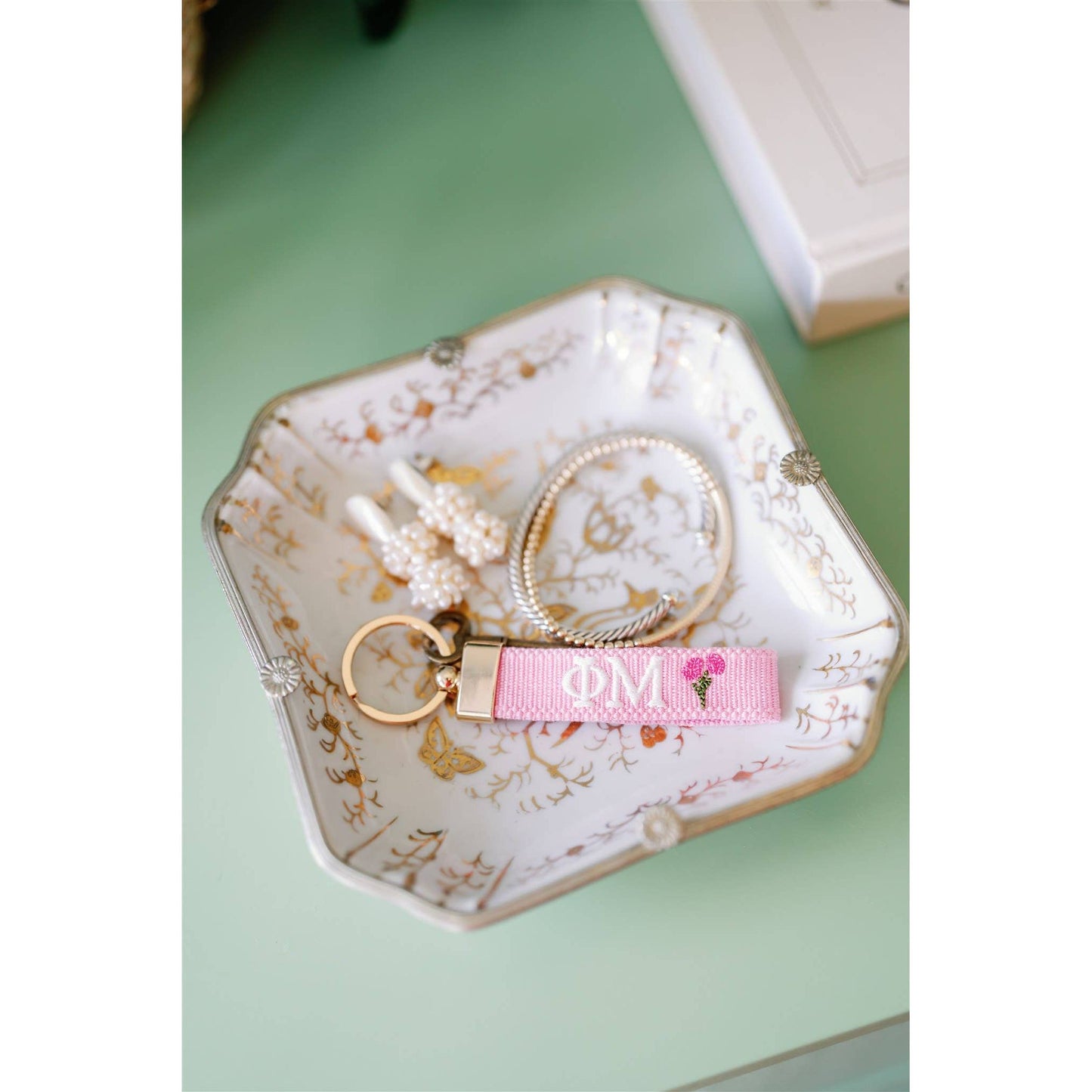 Gracefully Made Art - Phi Mu Embroidered Keychain, Sorority