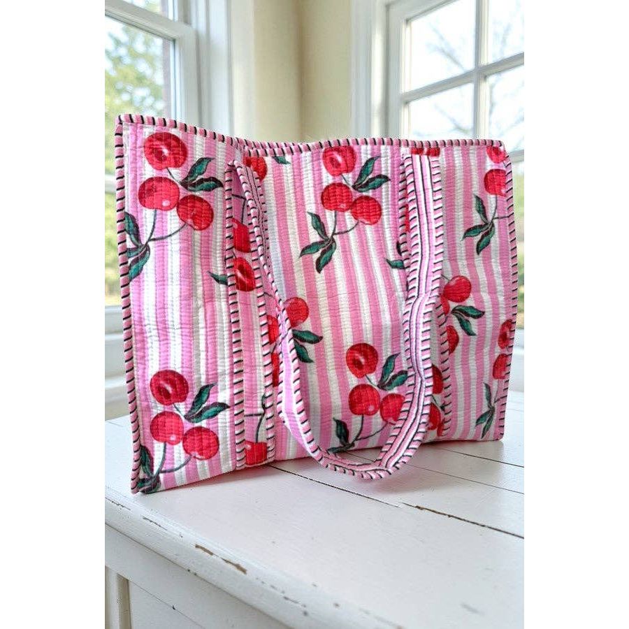 Nash Grey - Eliza Pink Striped Cherry Tote Bag