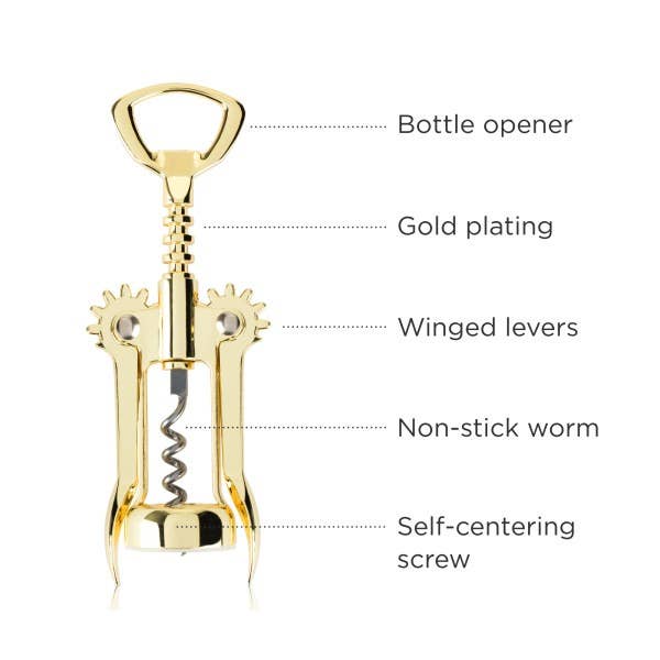 Belmont™ Gold-Plated Winged Corkscrew & Bottle Opener