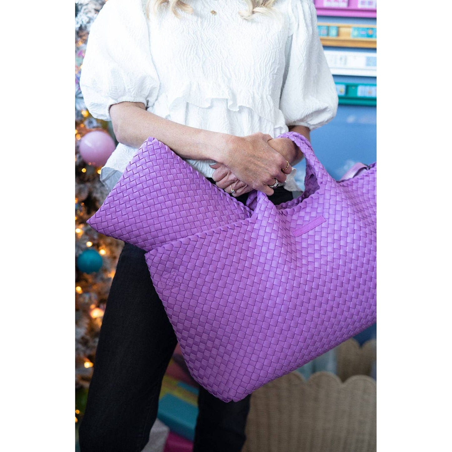 Peace Love Mahjong - Mahjong Bag - Woven Carryall with Matching Tile Pouch: Orchid