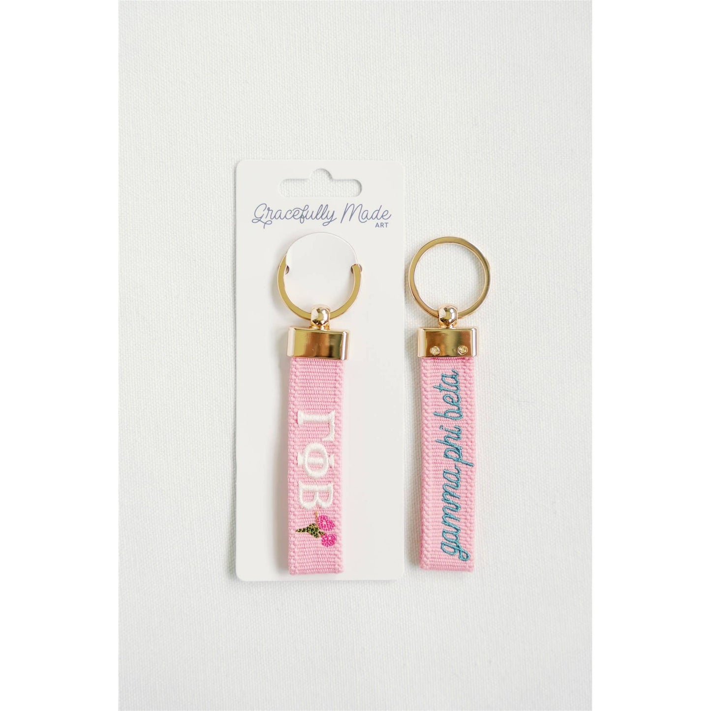 Gracefully Made Art - Gamma Phi Beta Embroidered Keychain, Sorority