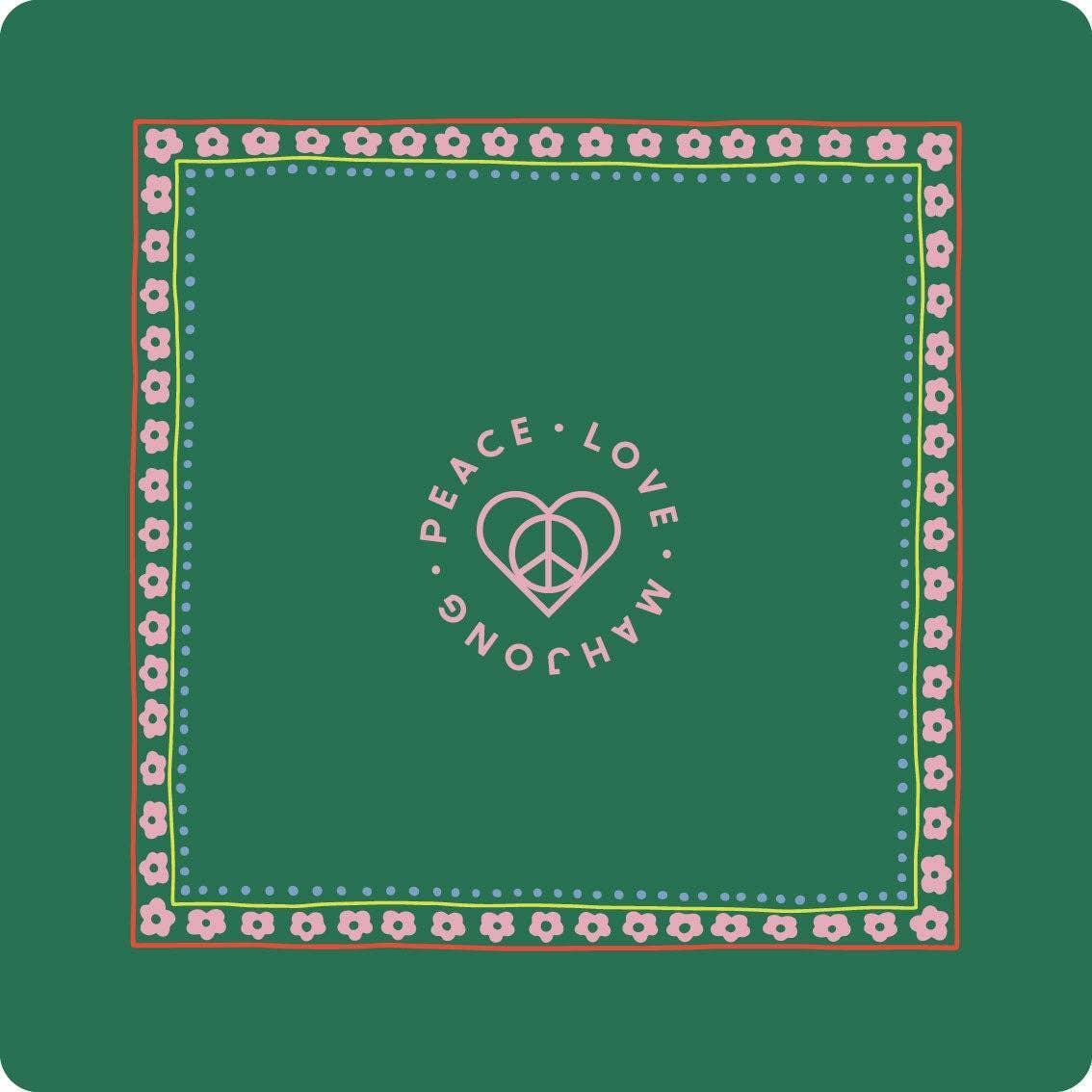 Peace Love Mahjong - Mats: Dark Green with Pink Flowers